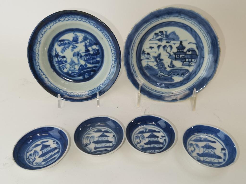Six 19th C. Chinese Export Porcelain B&W Plates (1 of 4)