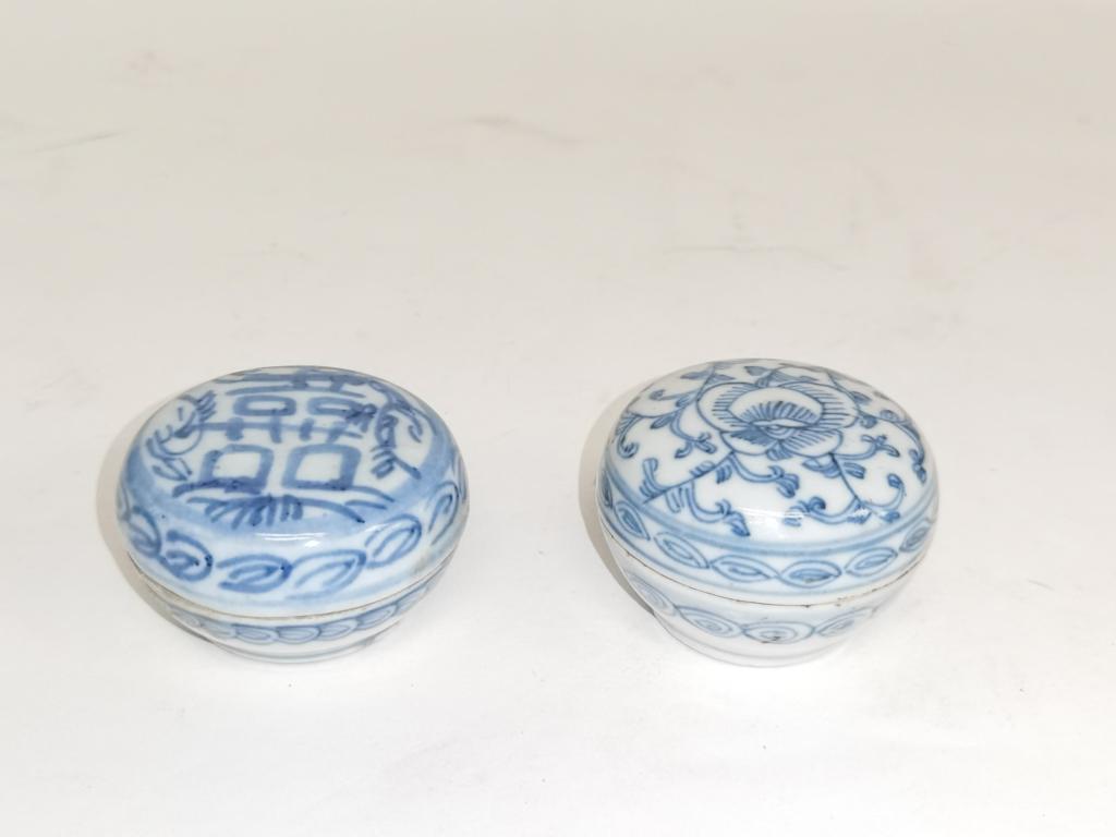 Two 19th C. Chinese Porcelain B&W Seal Ink Boxes (1 of 3)
