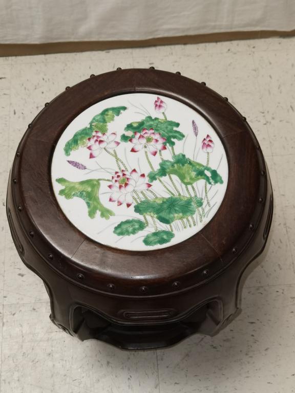 Chinese Porcelain Famille Rose Inlay Rosewood Stool (1 of 3)
