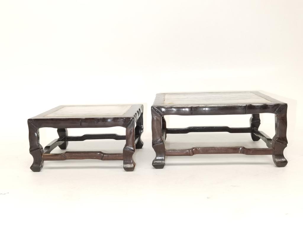 Two Chinese Marble Inlay Hongmu Square Stands (1 of 3)