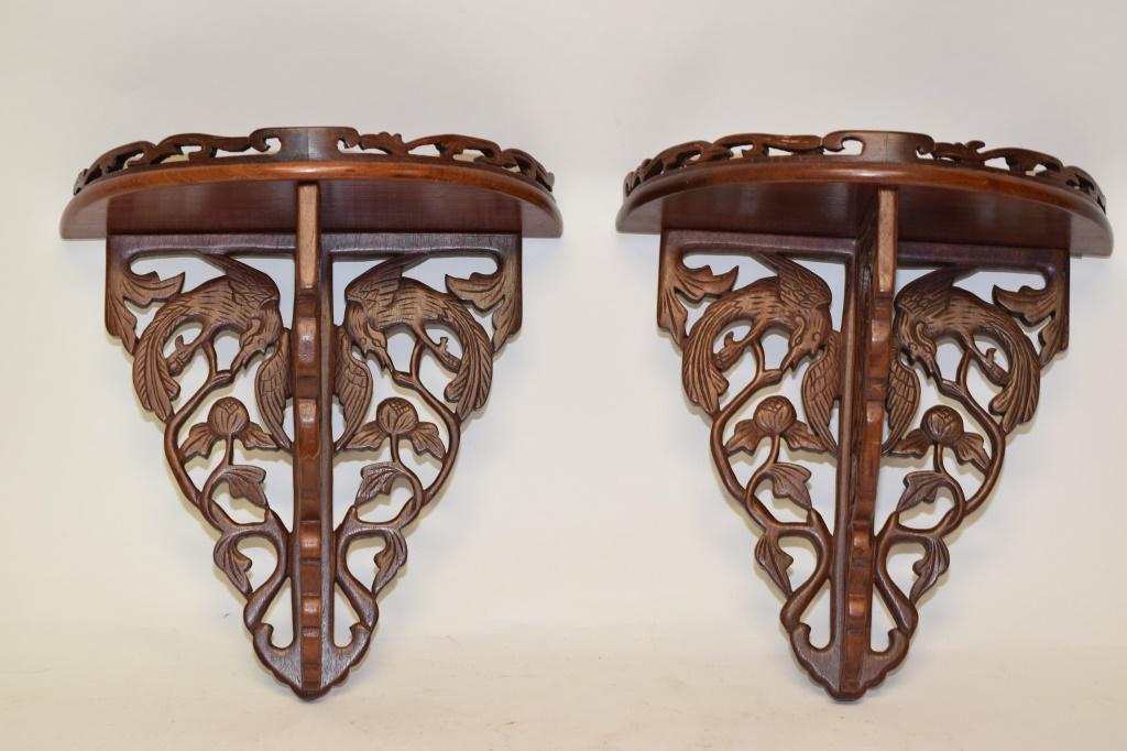 Pr. of Chinese Hongmu Carved Wall Hanging Stands (1 of 4)