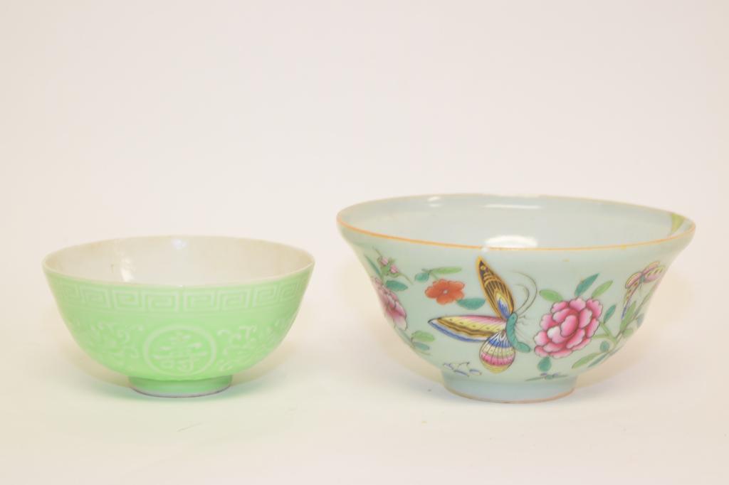 19th C. Chinese Porcelain Pea and Green Glaze Bowls (1 of 9)