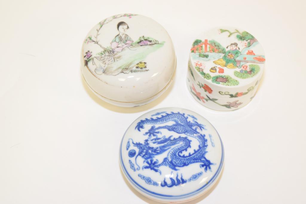 Three 19-20th C. Chinese Porcelain Seal Ink Boxes (1 of 5)