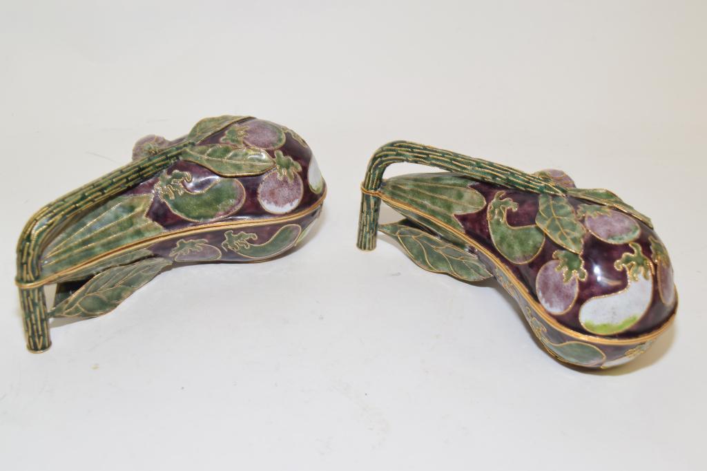 Pr. of Chinese Cloisonne Eggplant Boxes (1 of 4)