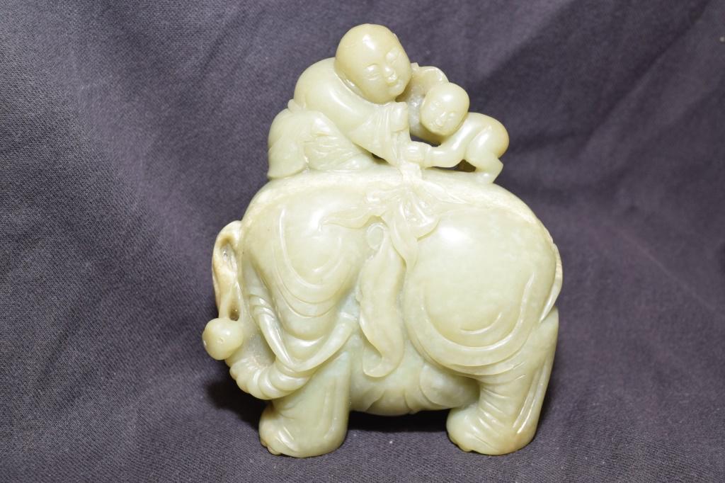 Chinese Jade Carved Boy Washing Elephant (1 of 6)