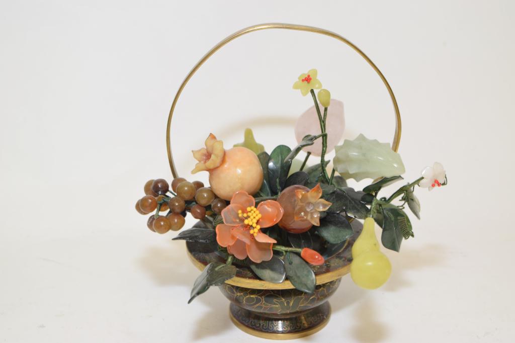 1960-80s Chinese Export Jade Tree in Cloisonne Basket (1 of 6)