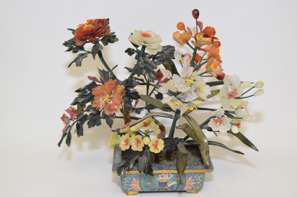 1960-80s Chinese Export Jade Tree in Cloisonne Pot (1 of 5)