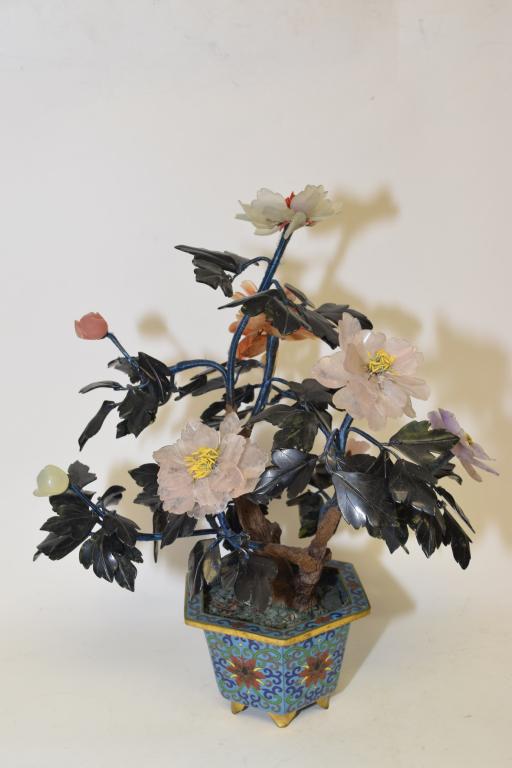 1960-80s Chinese Export Jade Tree in Cloisonne Pot (1 of 5)