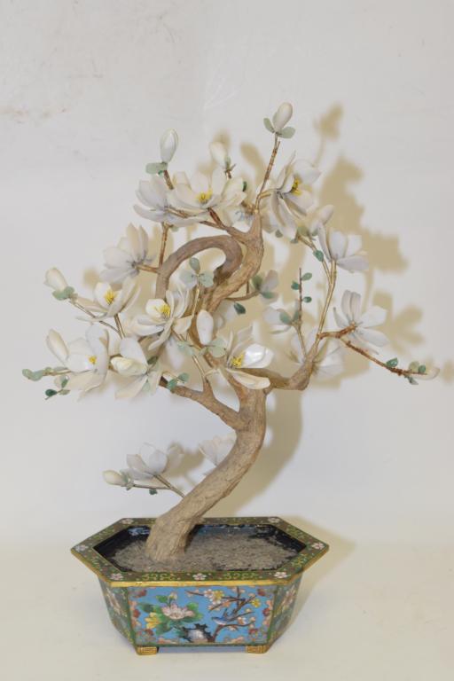 1960-80s Chinese Jade Tree in Cloisonne Pot (1 of 8)