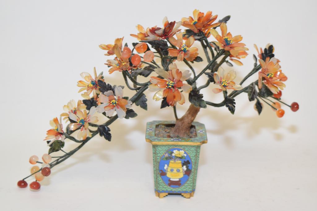 1960-80s Chinese Jade Tree in Cloisonne Pot (1 of 6)