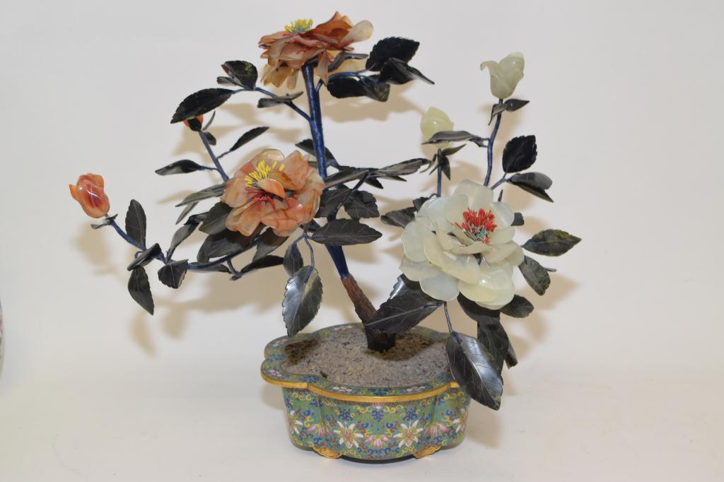 1960-80s Chinese Jade Tree in Cloisonne Pot (1 of 4)