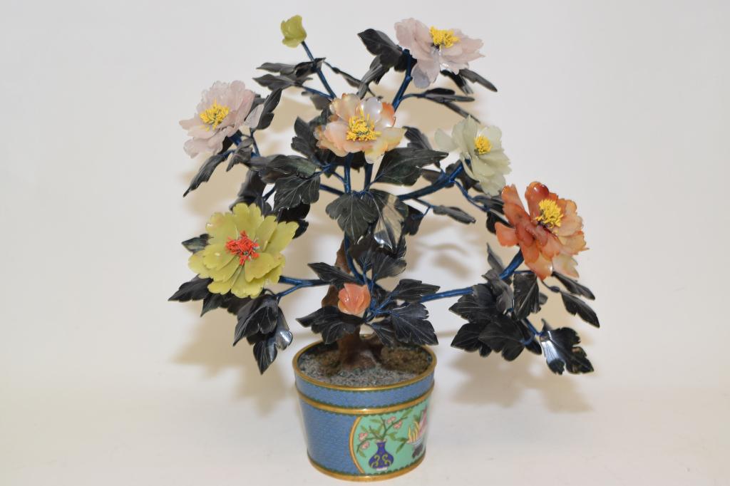 1960-80s Chinese Jade Tree in Cloisonne Pot (1 of 4)