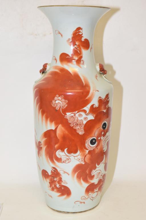 Large 19th C. Chinese Porcelain Iron Red Lions Vase (1 of 6)