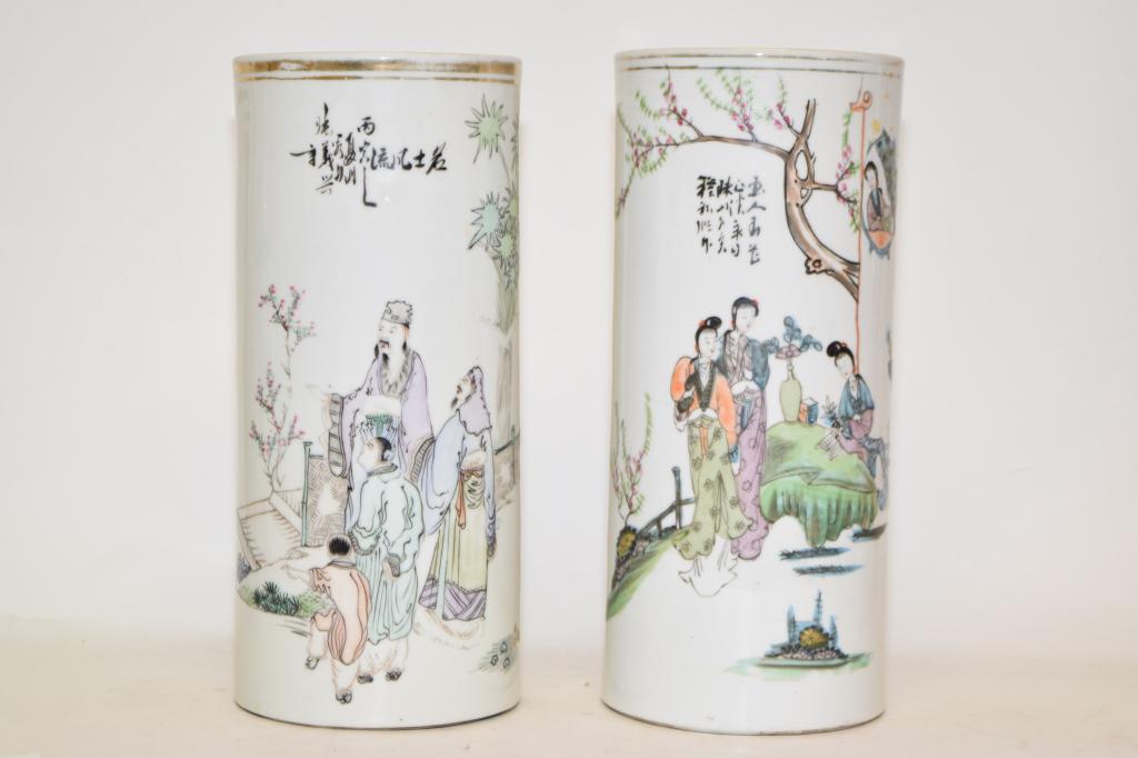 Two 19-20th C. Chinese Porcelain Famille Rose Hat Stands (1 of 8)