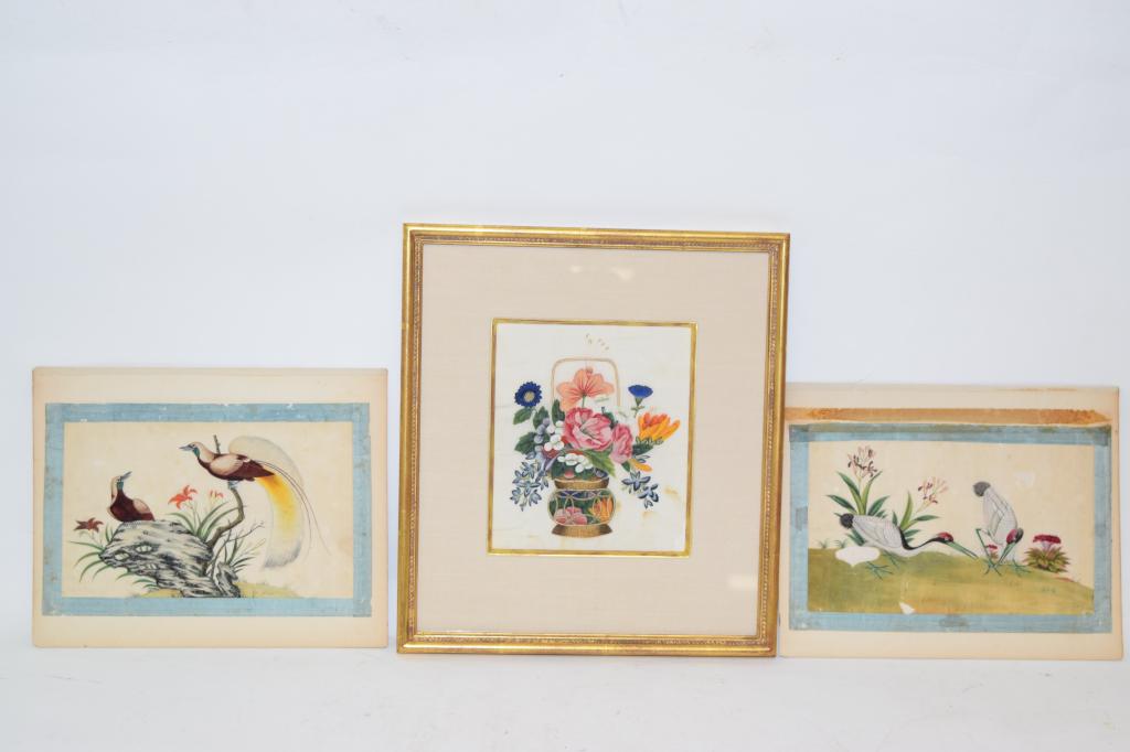 Three 19th C. Chinese Export Watercolor Paintings on Rice Paper (1 of 4)