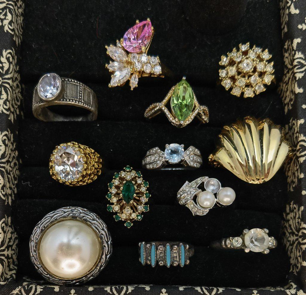 Group of Costume and Silver Rhinestone Rings (1 of 2)