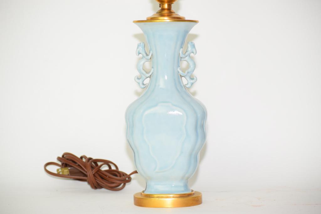 18-19th C. Chinese Porcelain Sky Blue Glaze Vase Lamp (1 of 5)