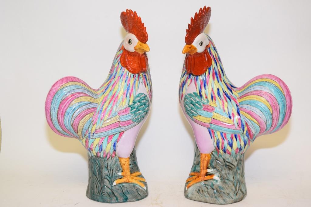 Pr. of 19-20th C. Chinese Porcelain Roosters (1 of 4)