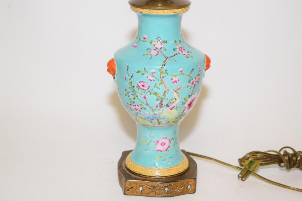 19th C. Chinese Porcelain Turquoise Glaze Vase Lamp (1 of 8)