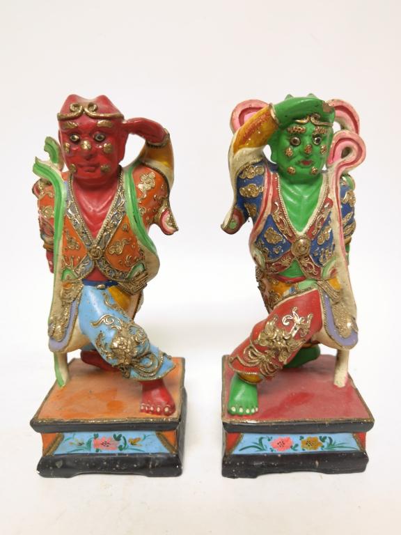 Two Chinese Tibetan Enameled Wood Carved Deities (1 of 14)
