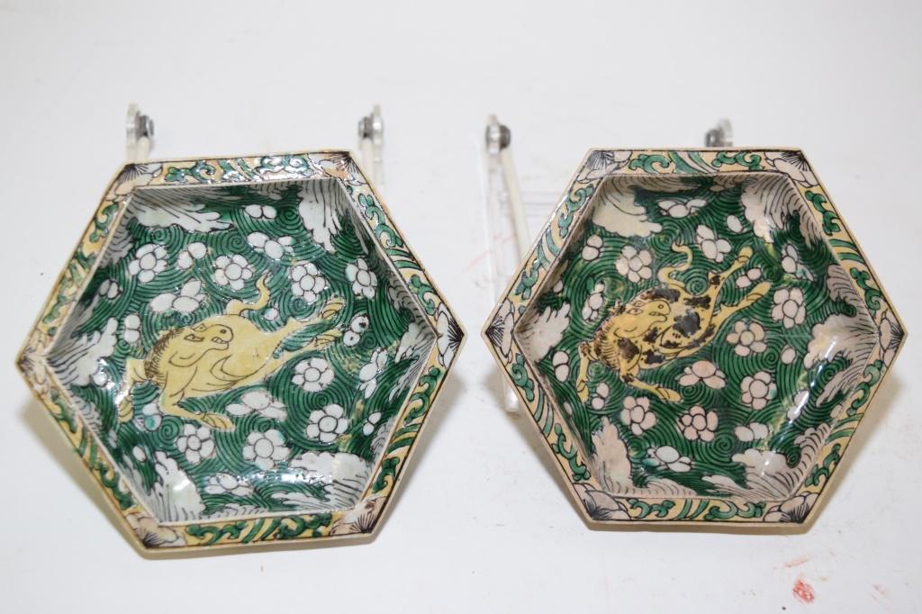 Pr. of Kangxi Chinese Porcelain Sancai Hexagonal Dish (1 of 6)
