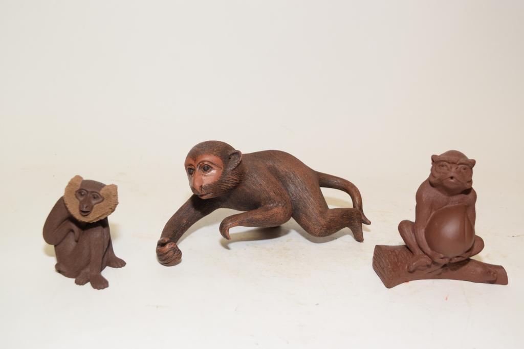 Three 19-20th C. Chinese YiXing ZiSha Monkeys (1 of 7)