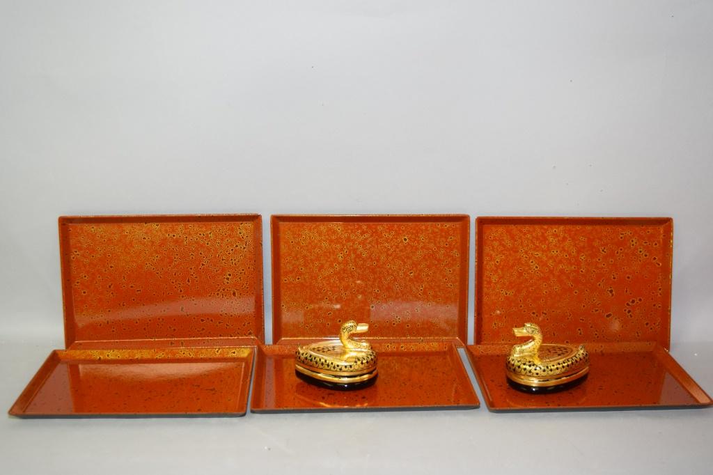 Group of Japanese Lacquer Trays with Duck Boxes (1 of 3)