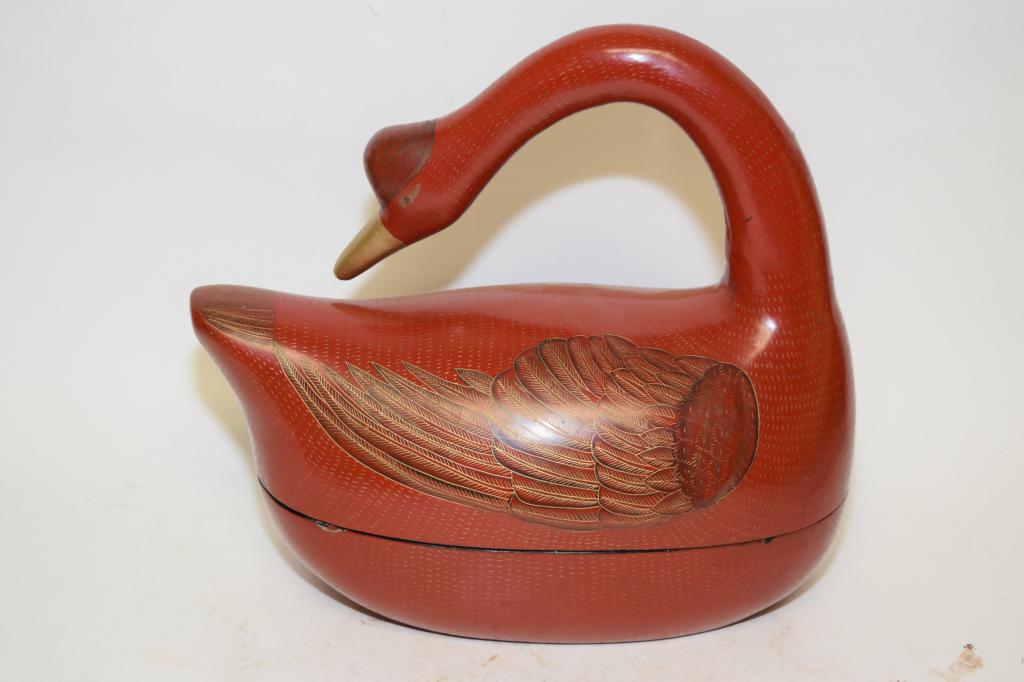 Chinese Gilt Lacquer over Wood Duck-Shape Box (1 of 4)