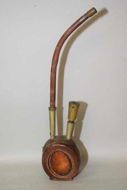 19th C. Chinese Bamboo with Copper Inlay Water Pipe (1 of 4)