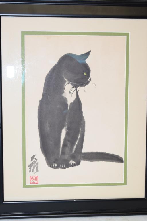 American Watercolor Cat Print, Signed Da Wei (1 of 3)