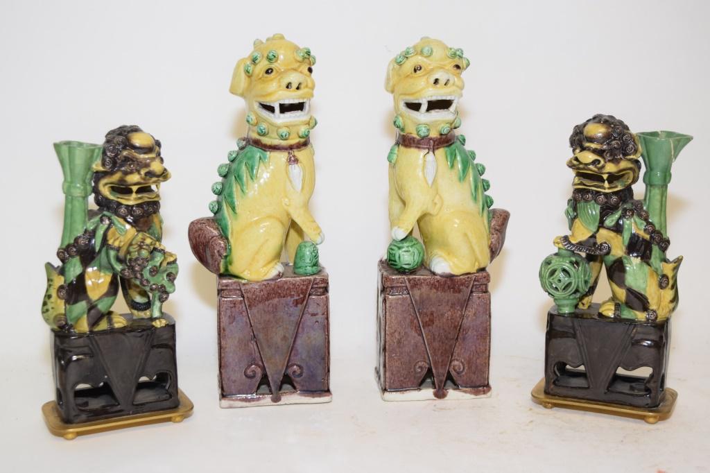 Four 19th C. Chinese Porcelain Sancai Lions (1 of 4)
