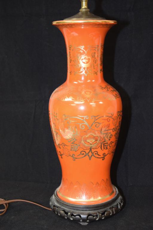 Chinese Porcelain Gilt Iron Red Vase Lamp (1 of 5)