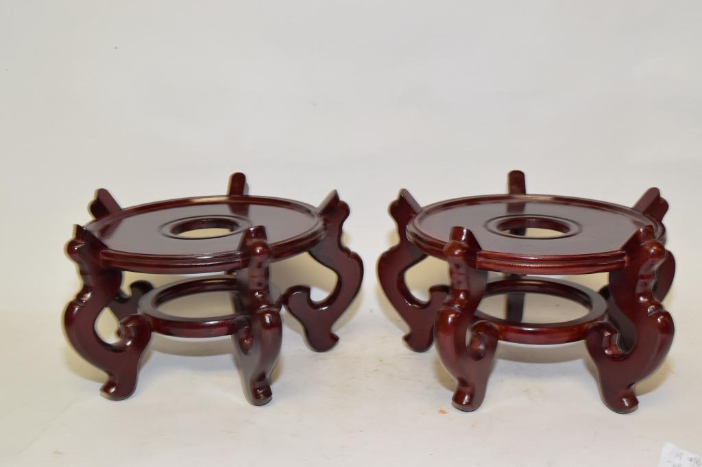 Pr. of Chinese Rosewood Carved Flower Pot Stands: Pr. of Chinese rosewood carved flower pot stands, 6.5in by 8.25in