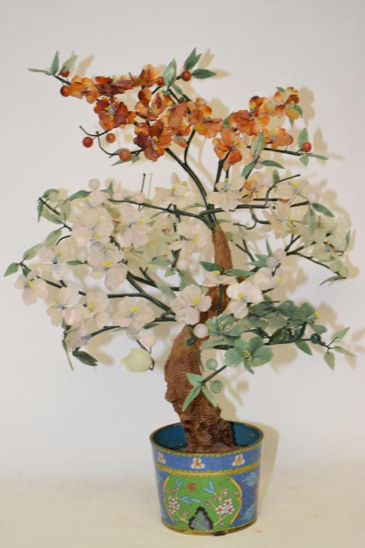 Large Chinese Jade Tree in Cloisonne Pot (1 of 5)