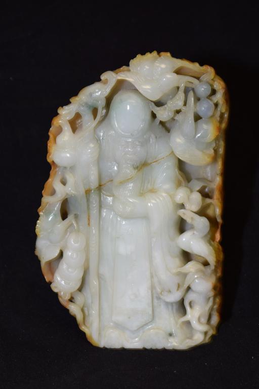 Chinese Jadeite Carved Shoulao: Chinese jadeite carved shoulao, 8.5in