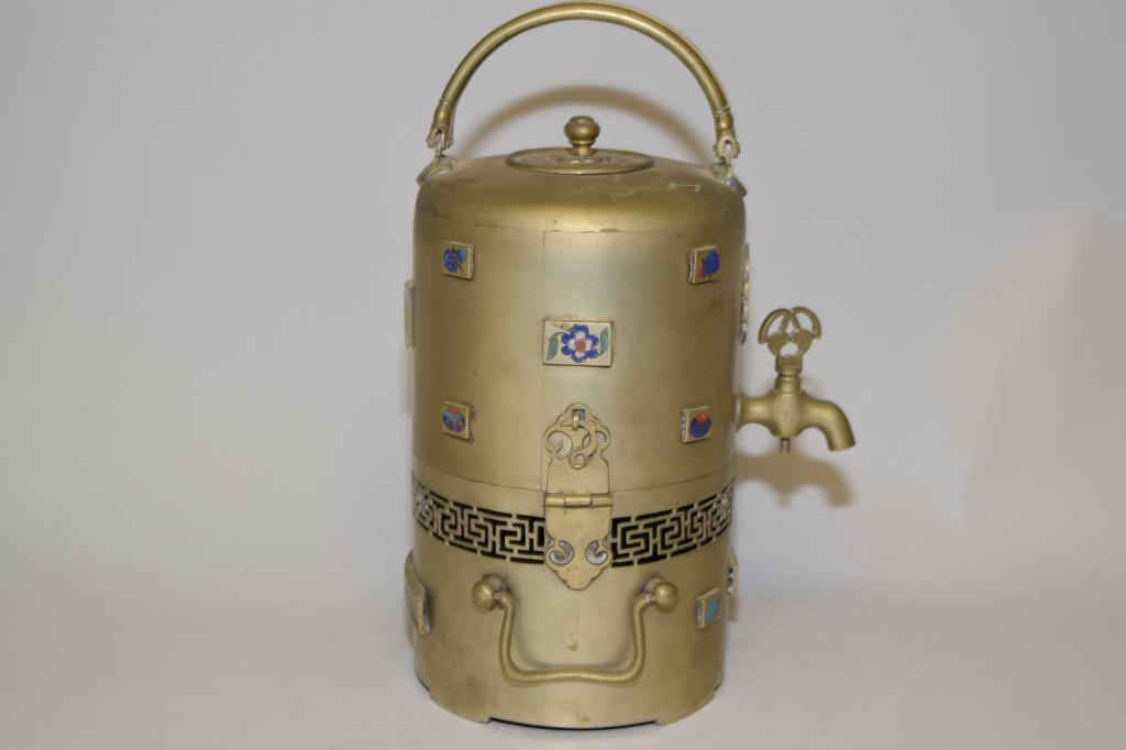 Chinese Cloisonne Inlay Brass Water Pot with Warmer (1 of 5)