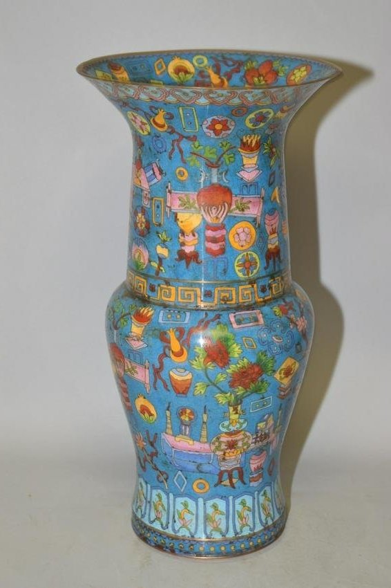 Large 19-20th C. Chinese Cloisonne Gu Vase (1 of 7)