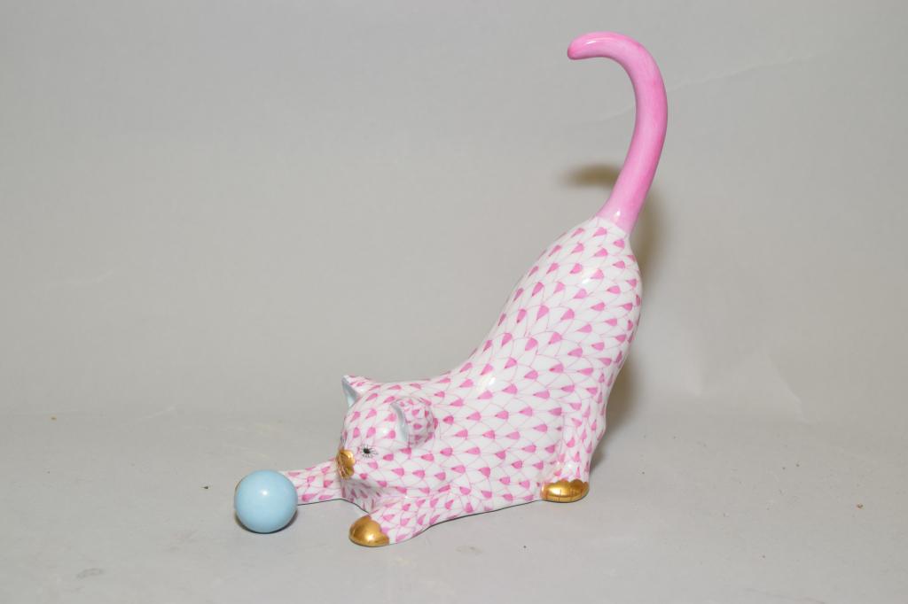 Herend Hungary "Pink Cat with Ball" Porcelain Figurine (1 of 4)