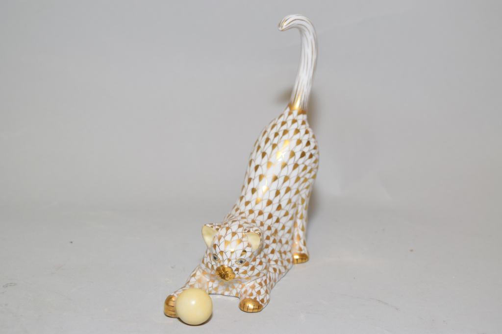 Herend Hungary "Gold Cat with Ball" Porcelain Figurine (1 of 5)