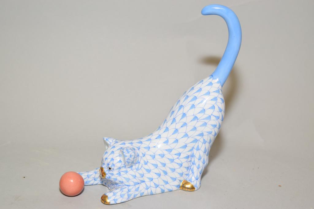 Herend Hungary "Blue Cat with Ball" Porcelain Figurine (1 of 5)