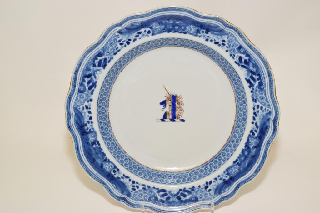 17-18th C. Chinese Porcelain B&W Armorial Plate (1 of 5)