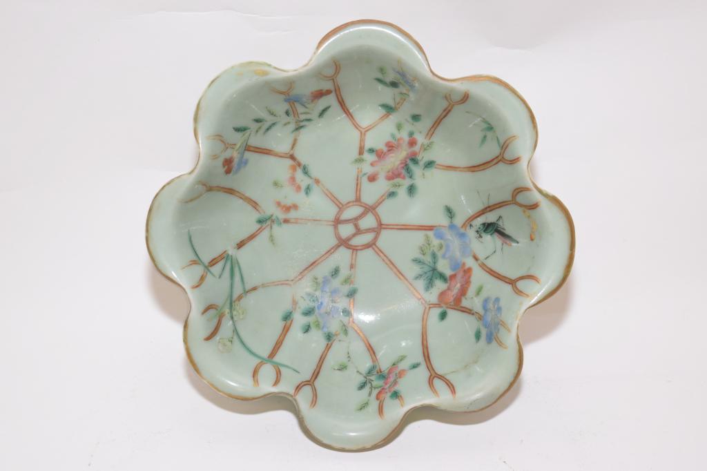19th C. Chinese Export Porcelain Pea Glaze Bowl (1 of 6)