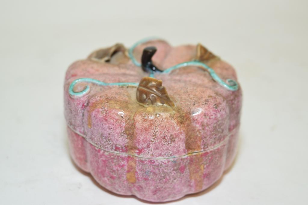18-19th C. Chinese Porcelain Famille Rose Pumpkin Box (1 of 4)