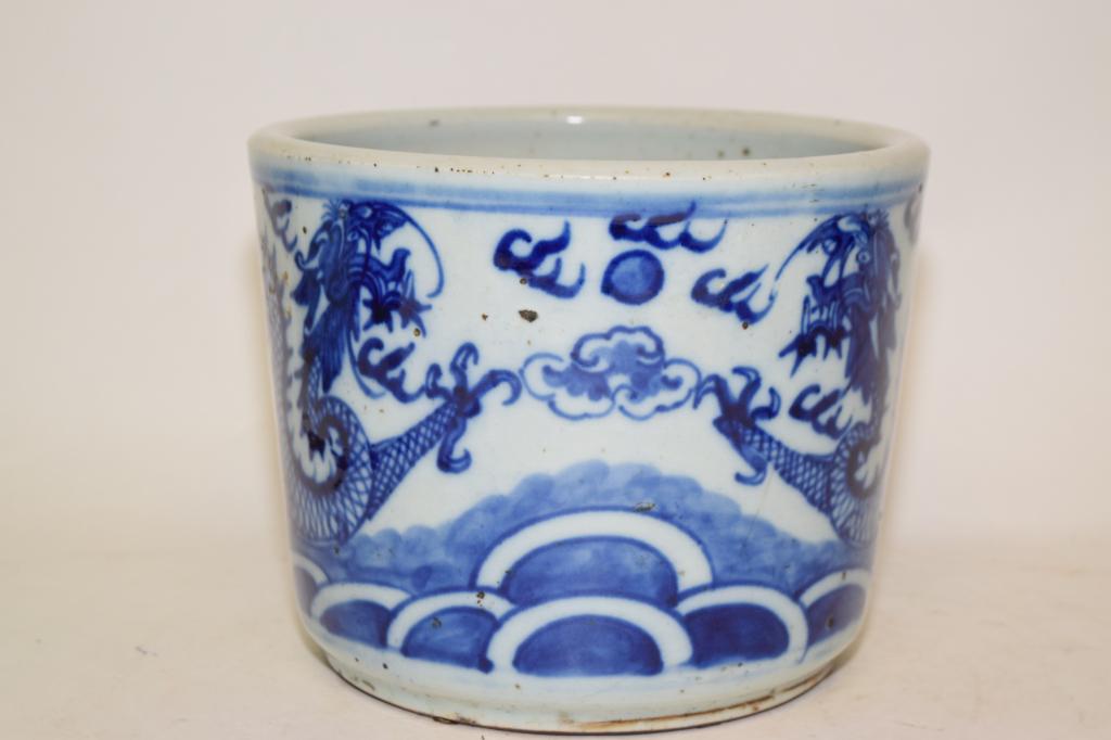 18-19th C. Chinese Porcelain B&W Dragon Brush Pot (1 of 6)