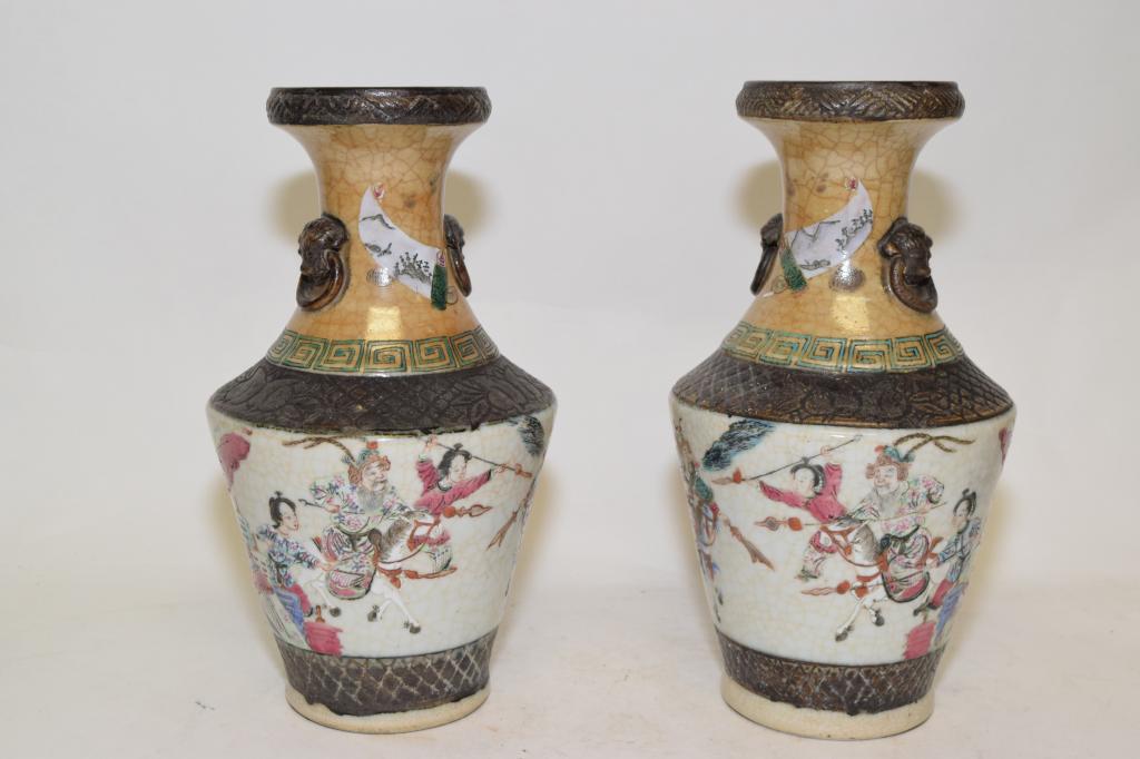 Pr. of 19th C. Chinese Porcelain Ge Glaze Famille Rose Vases (1 of 14)