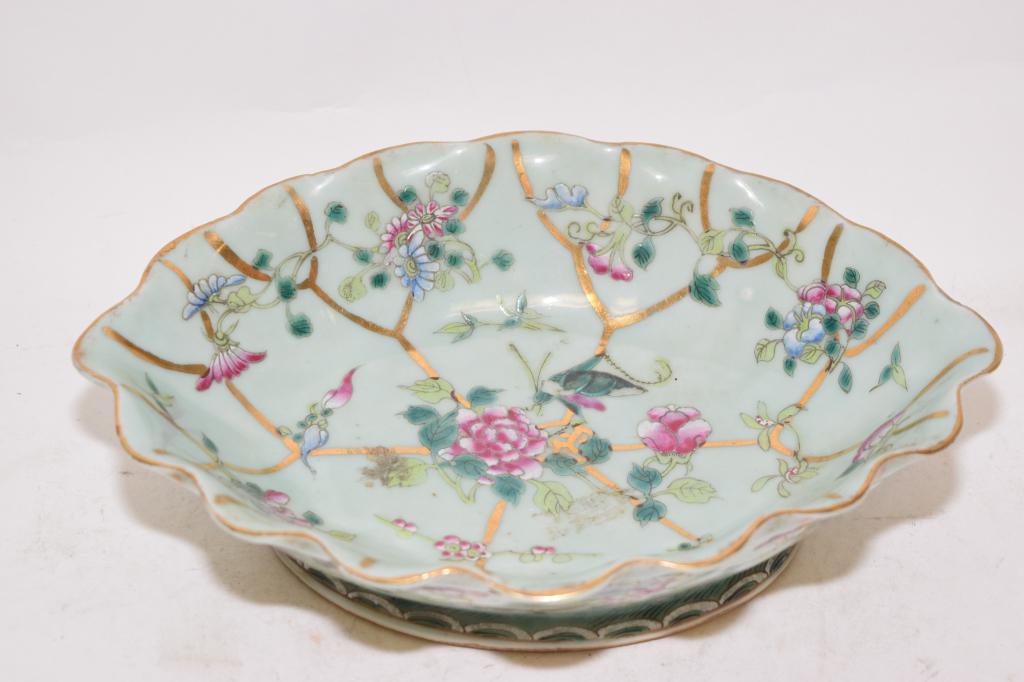 19th C. Chinese Export Porcelain Pea Glaze Altar Bowl (1 of 7)