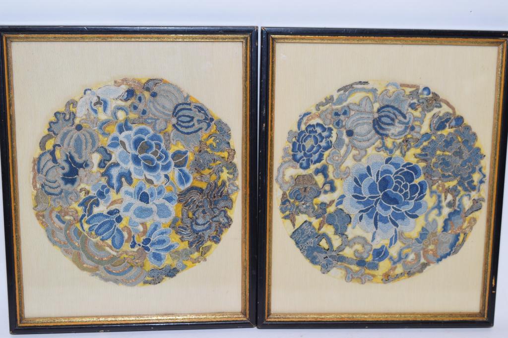 Pr. of Qing Chinese DaZi Style Embroidered Panels (1 of 3)