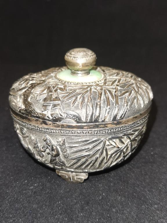 Qing Chinese Silver Covered Bowl with Jadeite Inlay (1 of 7)
