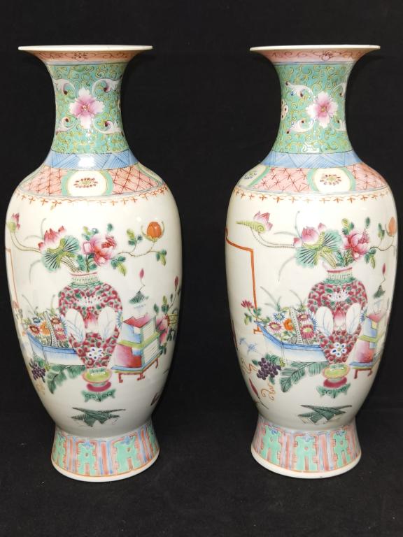Pr. of 19th C. Chinese Porcelain Famille Rose Vase (1 of 8)
