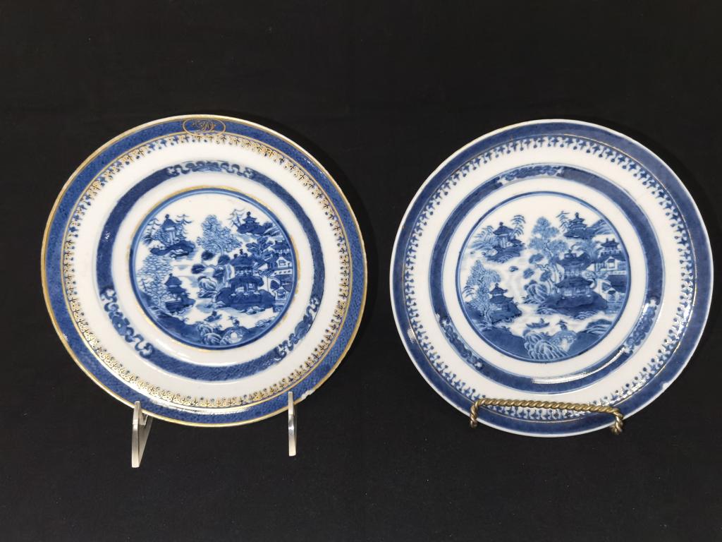 Pr. of 18th C. Chinese Export Porcelain B&W Plates (1 of 4)